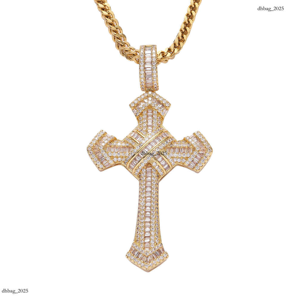 Cross Pendant Cubic Moissanite chain Personality Men's Hip Hop Necklace Sterling Silver Reversible Chain