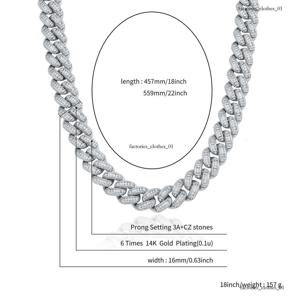 Hip Hop Necklace for Men Versatile High-End Feel Sterling Silver Inlaid Moissanite chain 16MM Cuban Chain Style Jewelry
