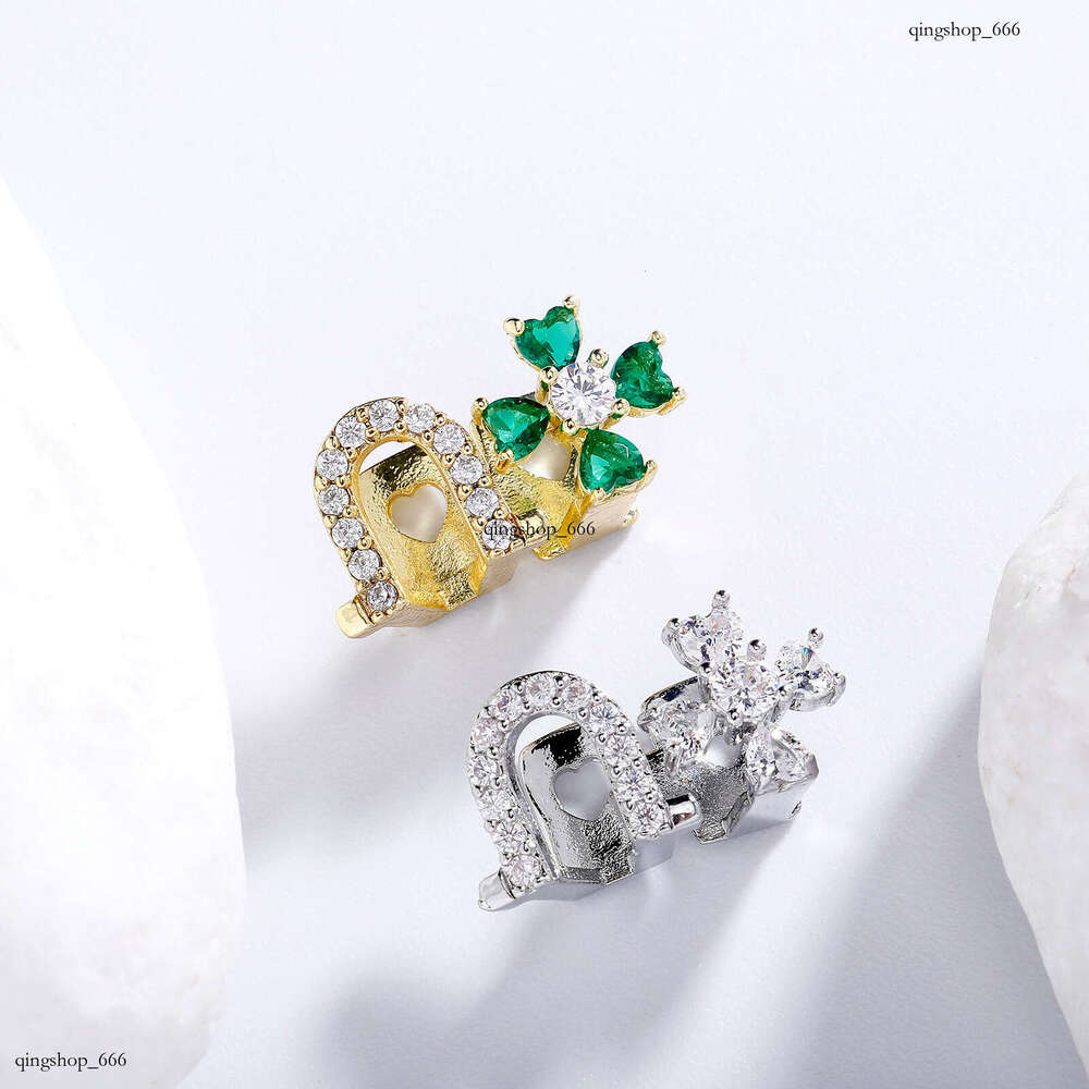 Christmas New Single Gold Cross Flower U-Shaped Hollow Tooth Set Colorful Zircon Rap Versatile Personality Jewelry