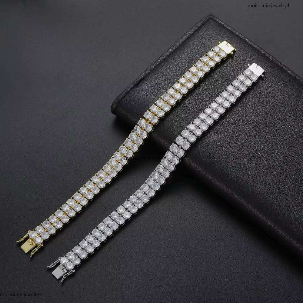 NUOYA 10mm Sier and Gold Plated Bracelet Two-Row Dia Tennis Chain Fine Jewelry for Women Gift