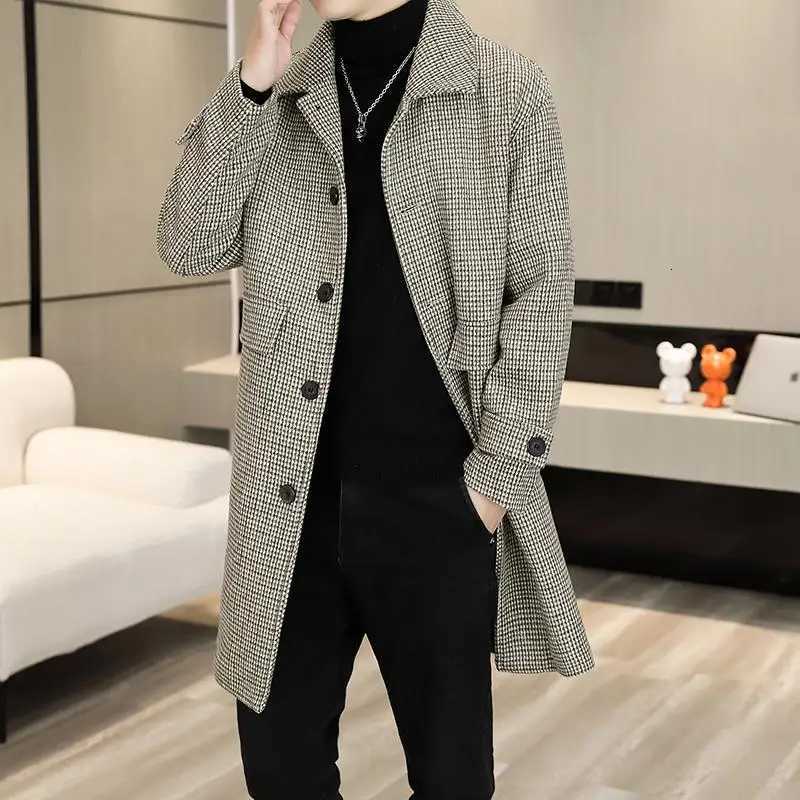 Classic 2025 Autumn Winter Mens Plaid Woolen Coats Business Casual Overcoat Thick Wool Jackets Outerwear Loose Warm Windbreaker XJ250809
