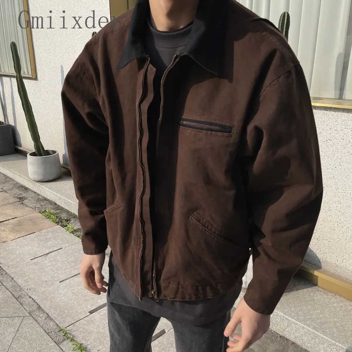 American Retro Lapel Solid Washed Jackets Fashion Mens Loose Casual High Street Jacket Men Tops Overcoat Male Clothes W250809