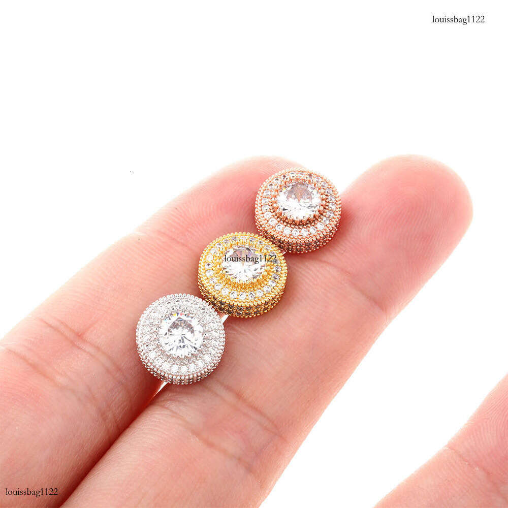 INS Round Full Zircon Hip-Hop Sier Needle Personality Unisex Trendy Earrings Jewelry