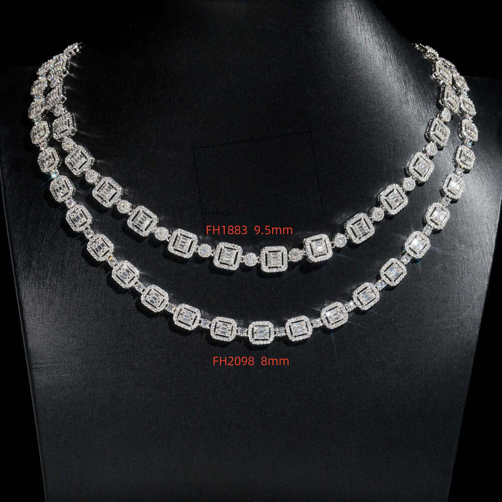 Sier Moissanite Cubic Moissanite chain 8mm and 9.5mm Men's Hip Hop Cuban Necklace Jewelry