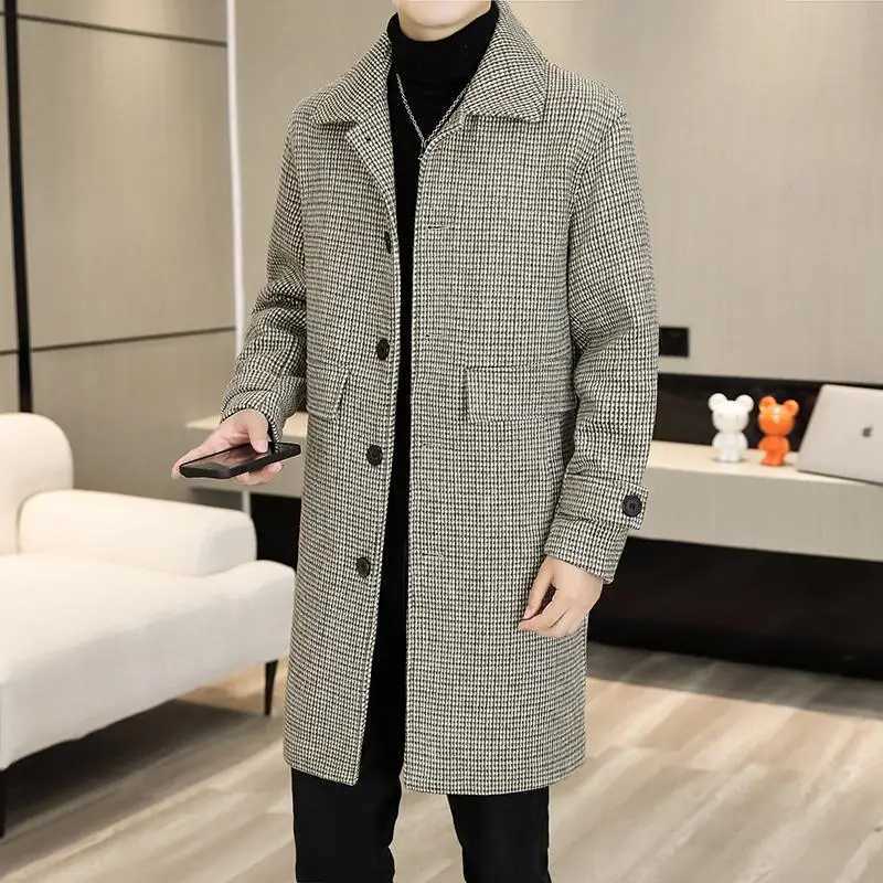 Classic 2025 Autumn Winter Mens Plaid Woolen Coats Business Casual Overcoat Thick Wool Jackets Outerwear Loose Warm Windbreaker XJ250809