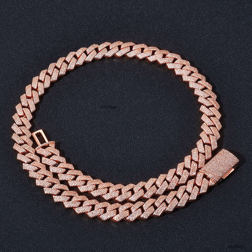 Hip-Hop Moissanite chain 15mm Flip Clasp Four-Row Inlaid Dia Rhombus Cuban Chain Jewelry Men's Necklace