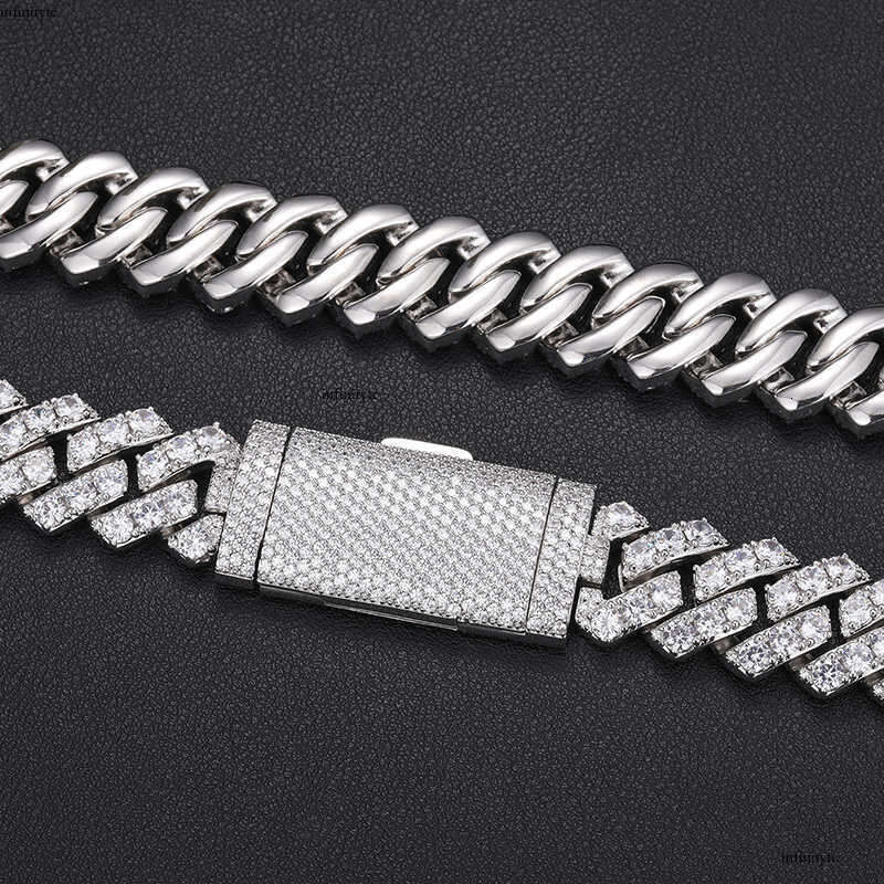 Moissanite necklace cuban k chain 20mm 2 row full dia ice out vvs pass dias tester stainless steel plating hiphop jewelry bracelet necklaces with GRA 