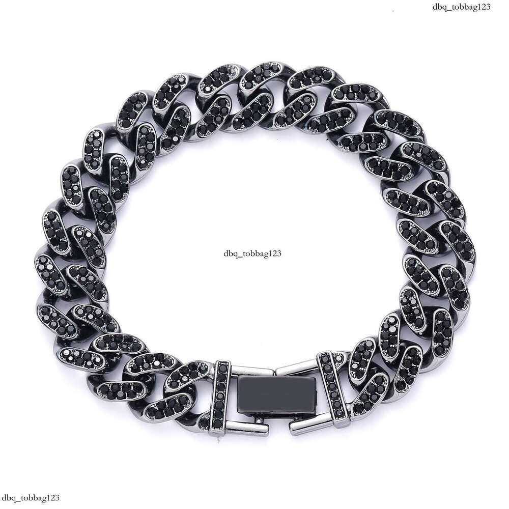 13mm Black Cuban Chain Personality Trendy Men Alloy Full Dia Hip-Hop Bracelet