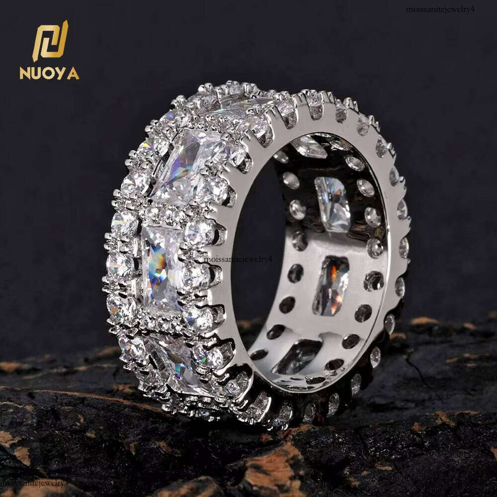 NUOYA Hip Hop Fashion Shiny Baguette Dia Jewelry Gold Plated Brass Prong Setting CZ Stone Ring for Women Gift