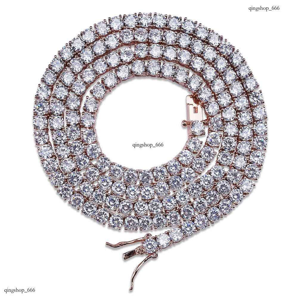 Hip Hop Tennis Chain Full Dia Necklace Sterling Silver Inlaid Moissanite chain Men Women Trendy Accessories