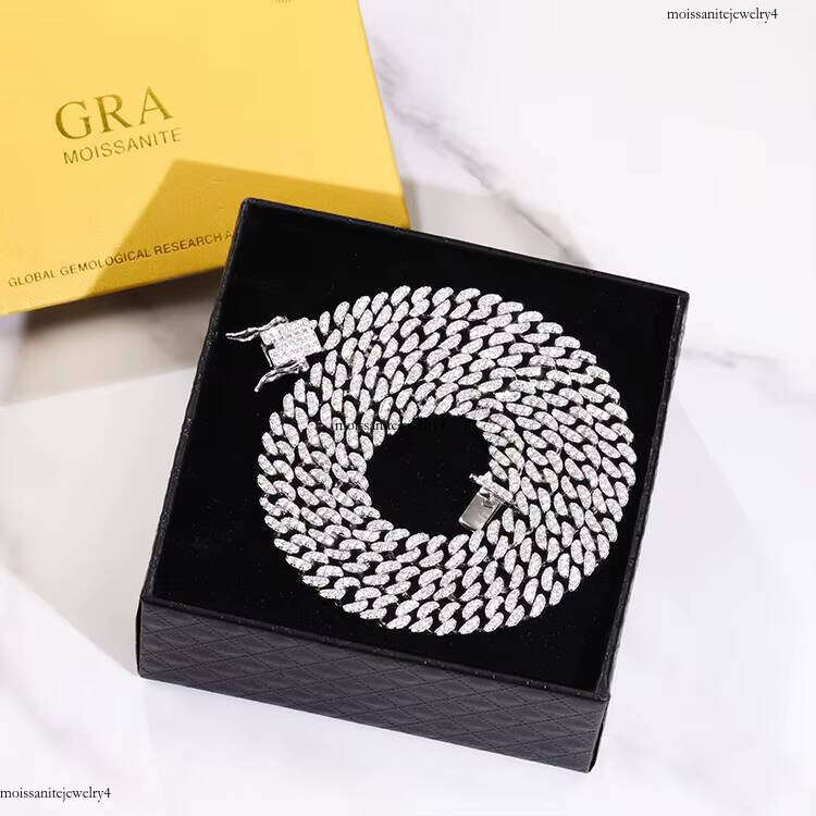 10 mm Wide Single Row Cuban Link Chain Hiphop GRA VVS Moissanite Dia Sier Fine Jewelry Necklace Bracelet