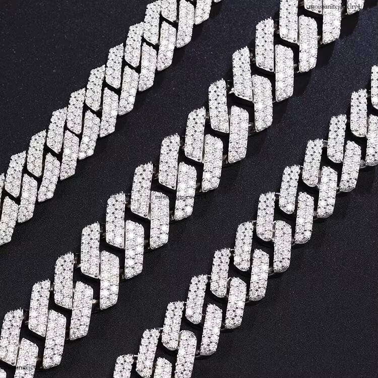 In Stock Fine Jewelry Bracelet S Sterling Sier 10mm 12mm13mm 15mm Hip Hop 2 Row Vvs1 Moissanite Dia Cuban Lin
