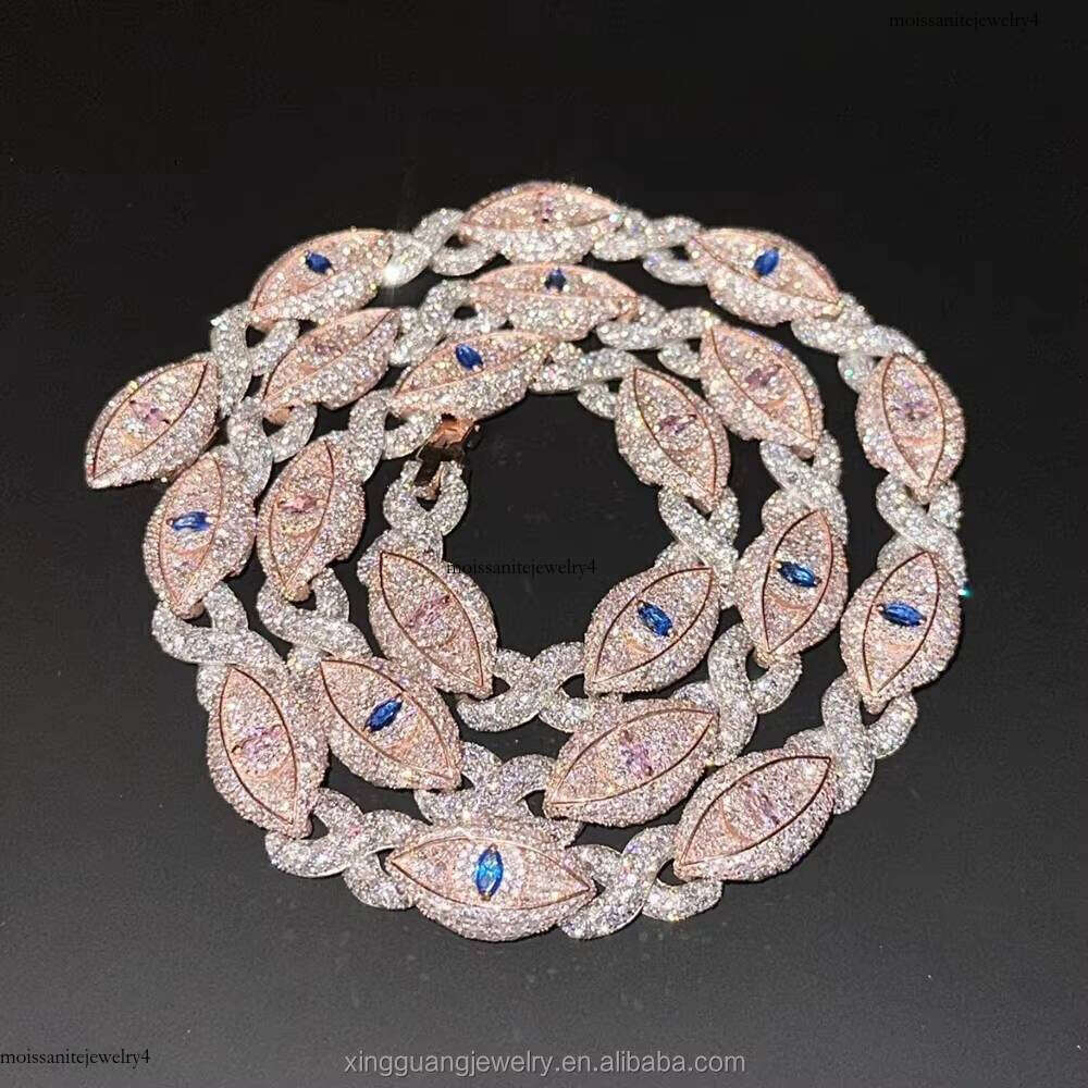 Customized Sapphire Eye Chain Infinity Links Necklace Cuban Link Rose Gold Plated Sier Moissanite Chains for Men