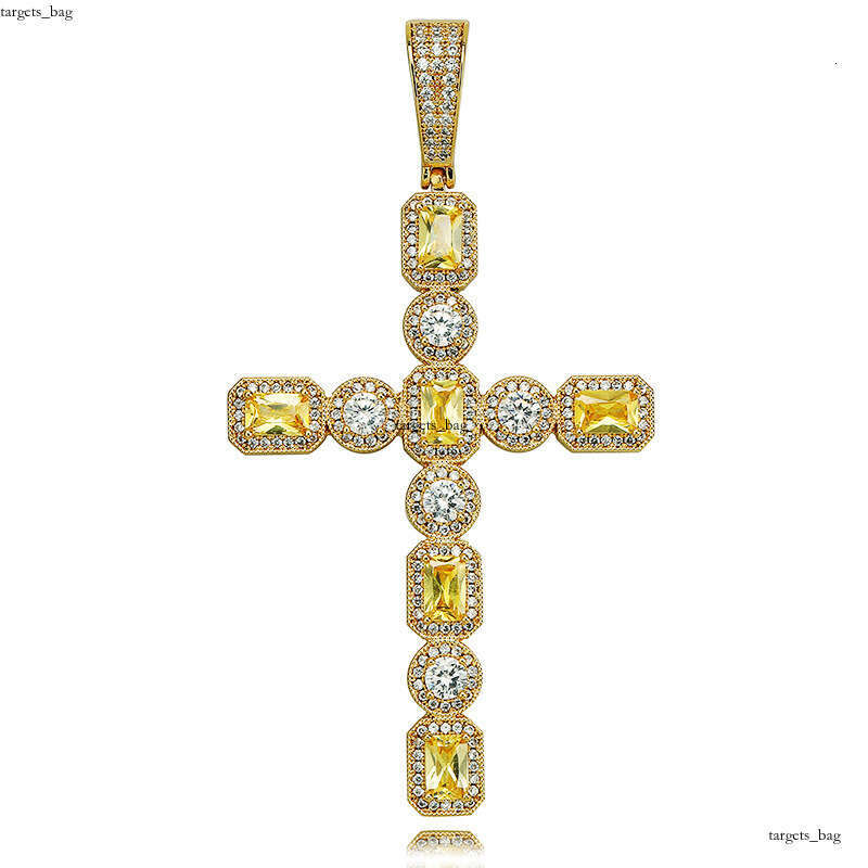 Hip Hop Double Row T Square Dia Rock Candy Cross Men's Trendy Full Moissanite chain Pendant