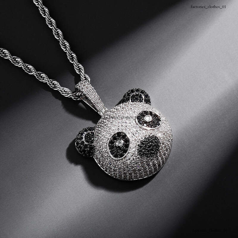 Hip Hop Personality Pendant Panda Head Black and Sier Two-tone Full Moissanite chain Necklace for Men Versatile Trendy Accessory
