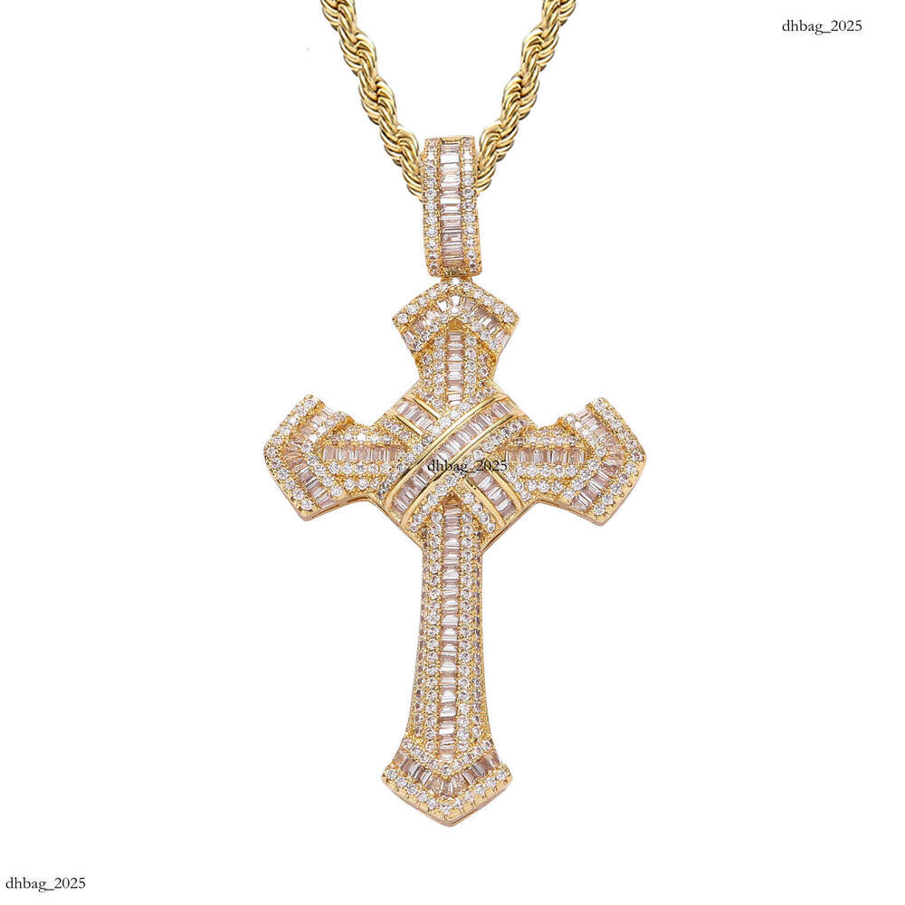 Cross Pendant Cubic Moissanite chain Personality Men's Hip Hop Necklace Sterling Silver Reversible Chain