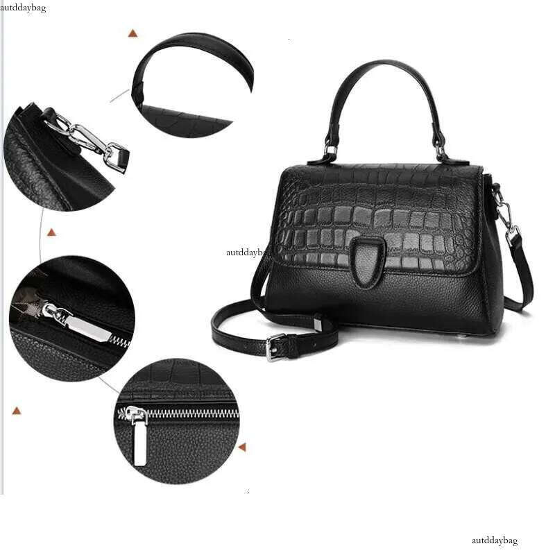 Aidrani New Crocodile Pattern Women's Handbag, Made Of Cowhide Material, Black, Can Be Worn On One Shoulder Or Crossbody