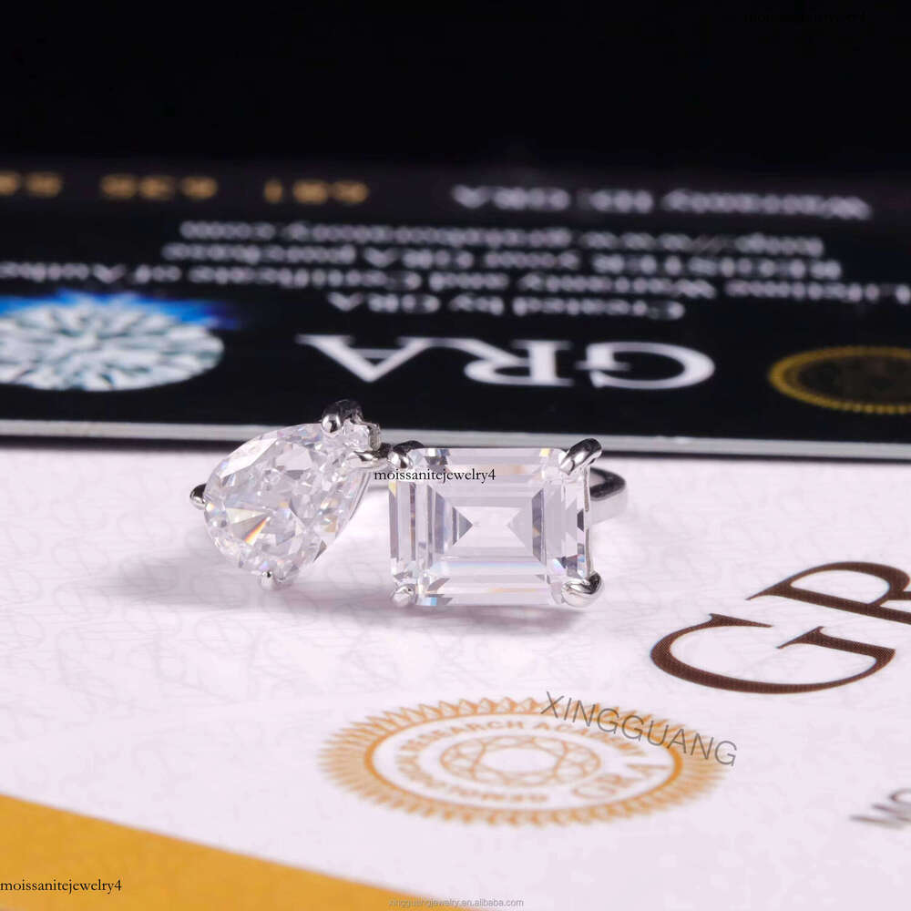 XG 4CT Emerald 3ct Pear 2stones for Women VVS Moissanite Lab Grown Dia Rings Sier Gold Fine Jewelry