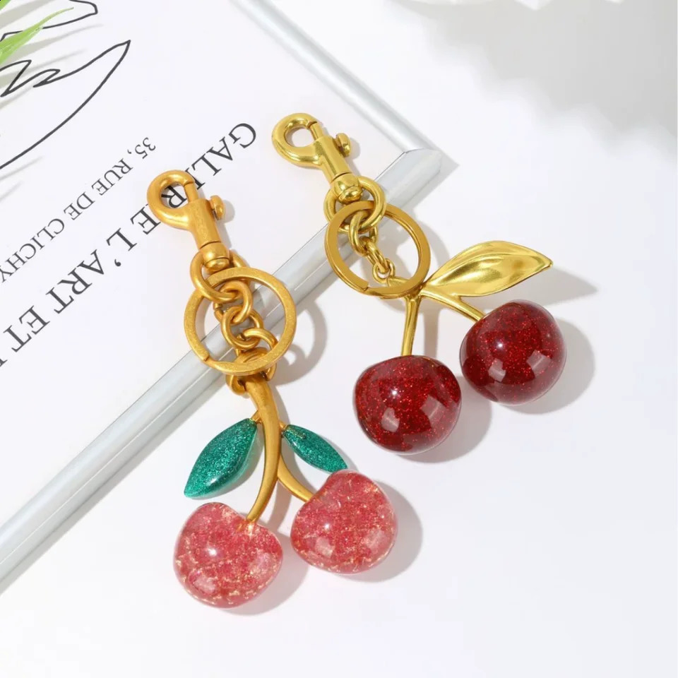 Trendy Red Cherry Pendant Keychain for Women Cute Bag Decorations Multifunctional Jewelry Car Key Accessories Charm Keyring Gift 250808