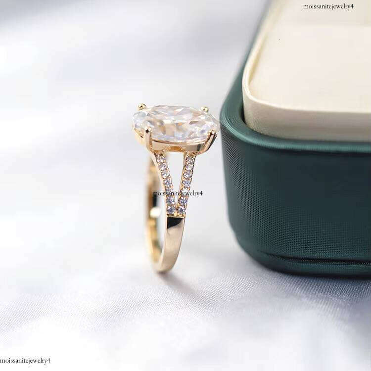 Custom Yellow Gold With D Color Oval Moissanite Dia Fine Jewelry Women Gift Engagement Ring