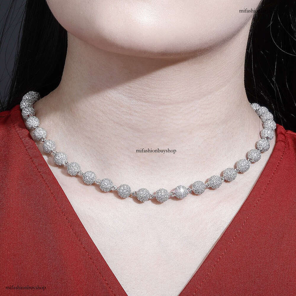 INS Hot Style 8MM Round Bead Choker Necklace Full Dia Unisex Trendy Cuban Chain
