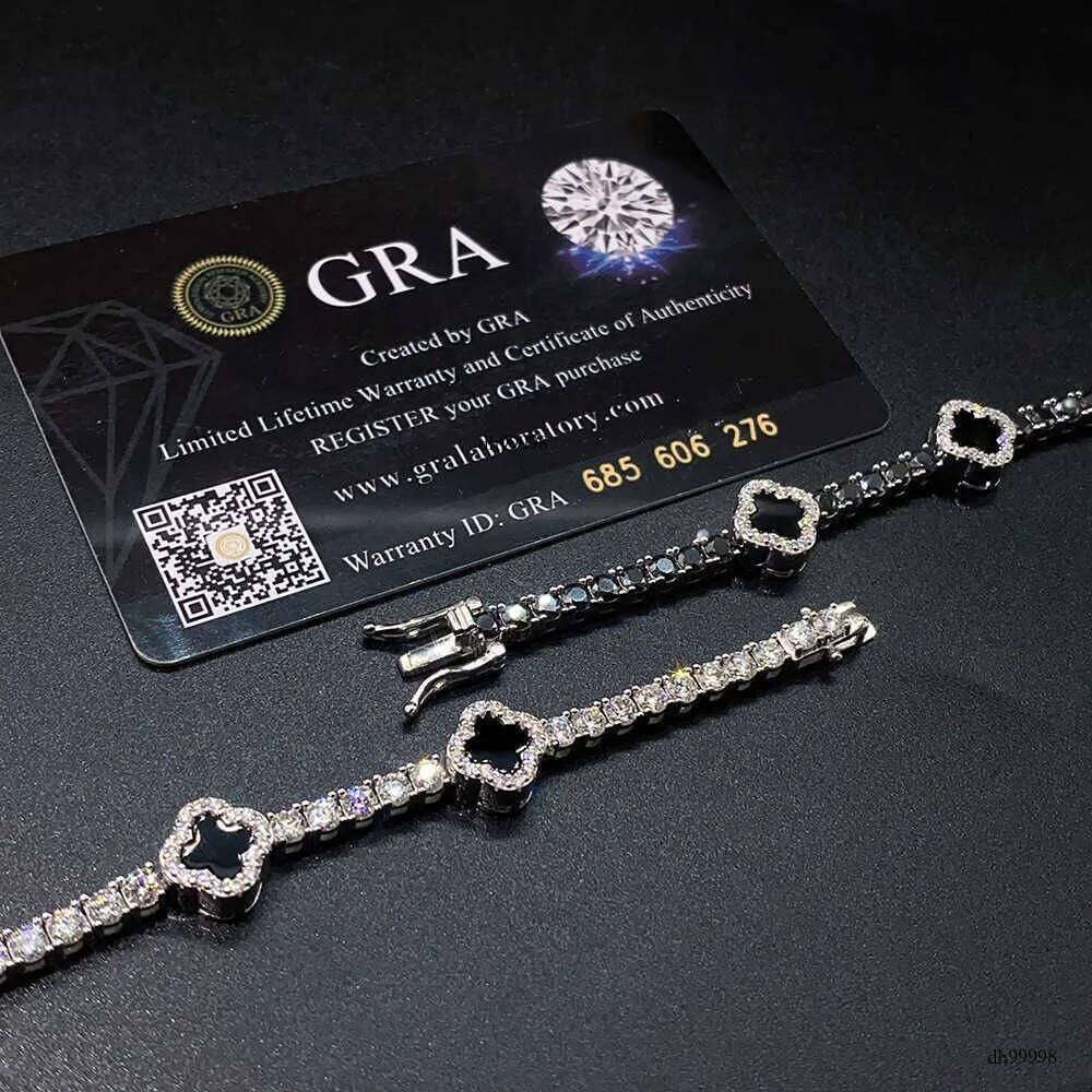 Fine Jewelry Four Leaf Clover White Gold Plated Jewellery Sterling Sier Charm Moissanite Tennis Bracelet