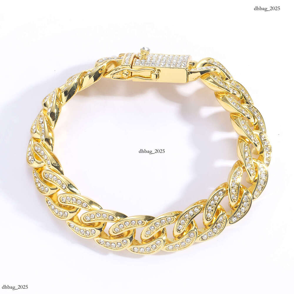 New Men's 13mm Full Dia Cuban Chain Alloy Hip-Hop Gold Bracelet