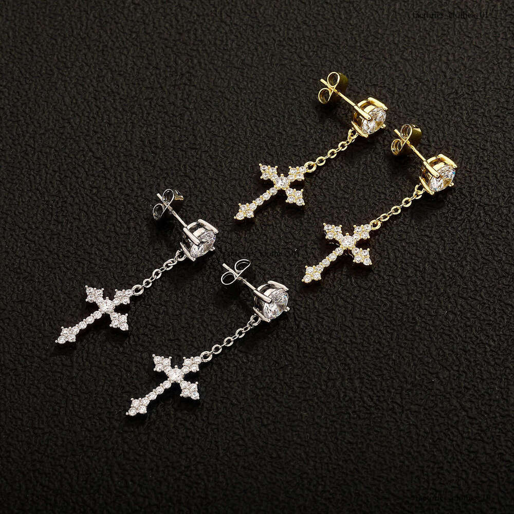 Long Tassel Cross Zircon for Women, Fashionable Elegant Design, Full Dia, Ins Style, Stylish and Chic Earrings