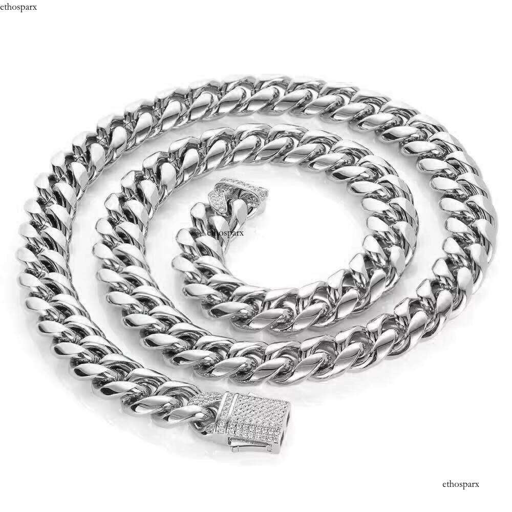 Unisex 10mm Cuban Link Necklace Micro Pave CZ Dia Clasp Stainless Steel Chain Gold Plated Jewelry for Men and Women's Gift