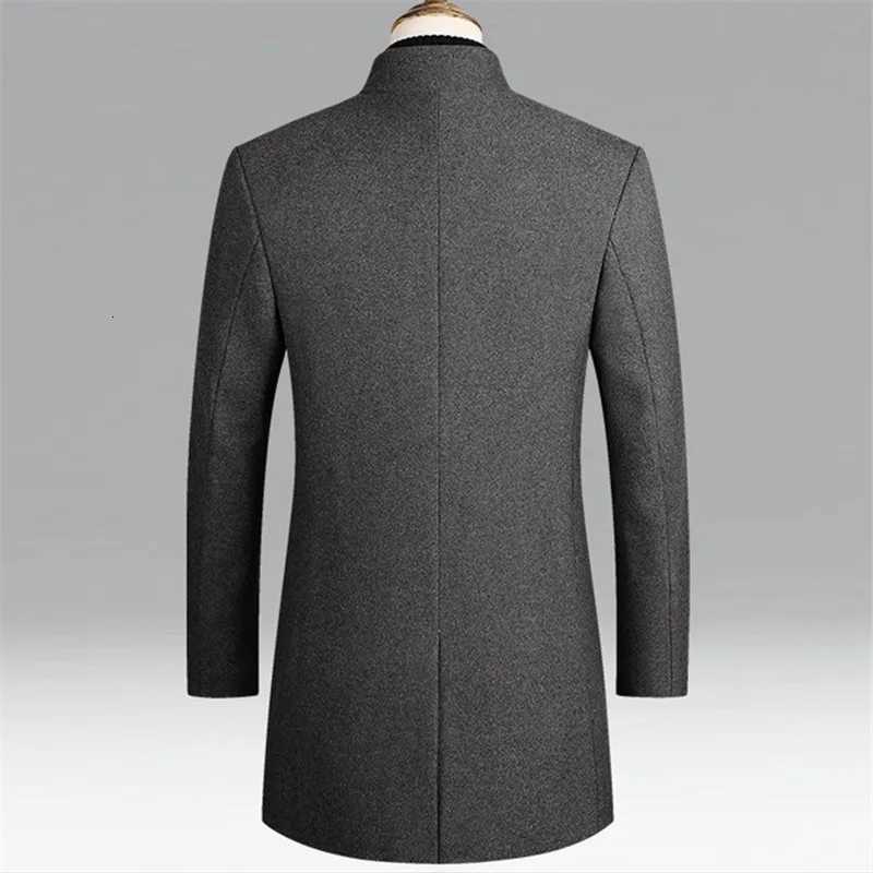Winter Wool Blend Coats Men Solid Color Stand Collar Thick Business Casual Mens Trench Outerwear Single Breasted Wool Blends XJ250809