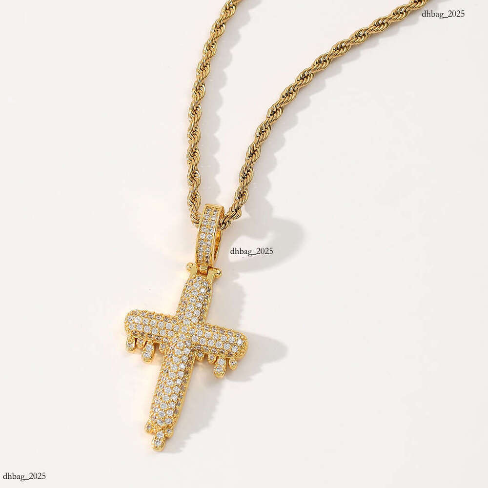 Necklace Water Drop Micro Paved Moissanite chain Unisex Cross Pendant Hip Hop Accessories