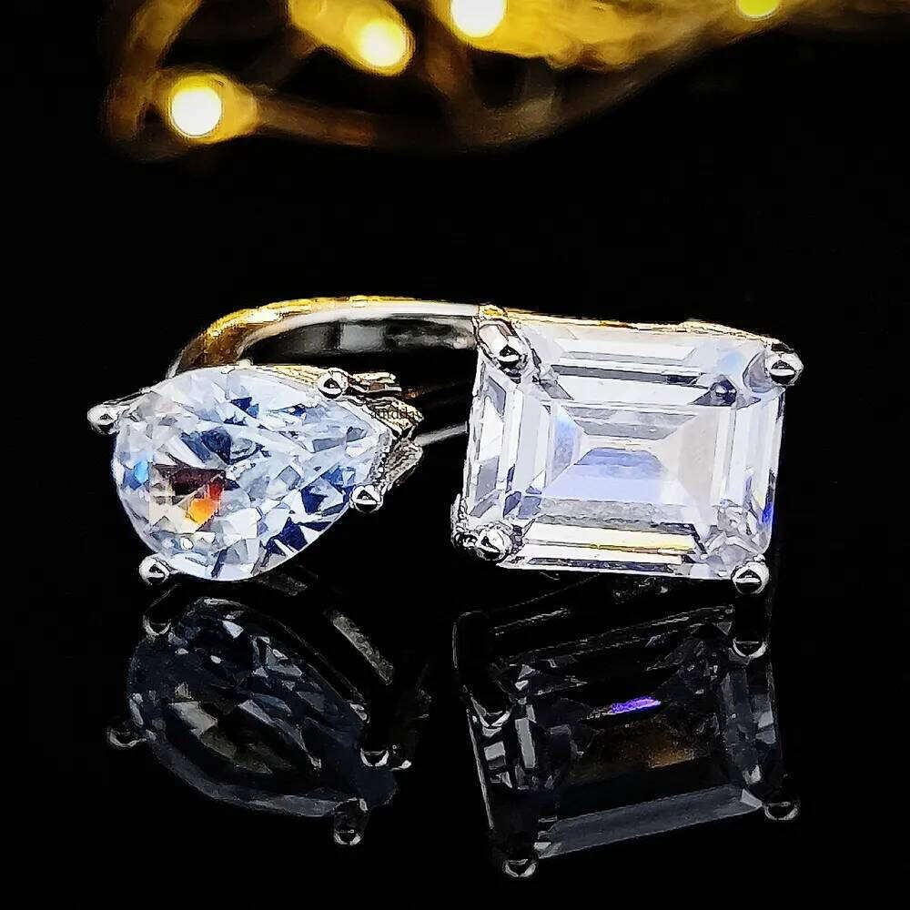 2025 Choucong Handmade Rings Simple Fashion Jewelry Sterling Sier Water Drop 5A Cubic Zircon CZ Dia Eternity Women Wedding Bridal Open Ring Gift