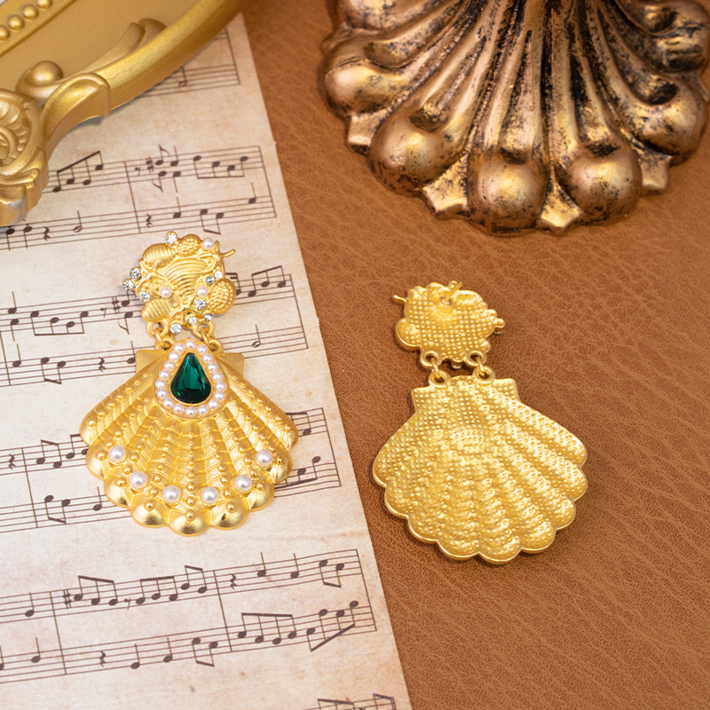 S925 Sterling Silver Rhinestone Pearl Shell Earrings Vintage Royal Mid Century Fashion Jewelry for Women
