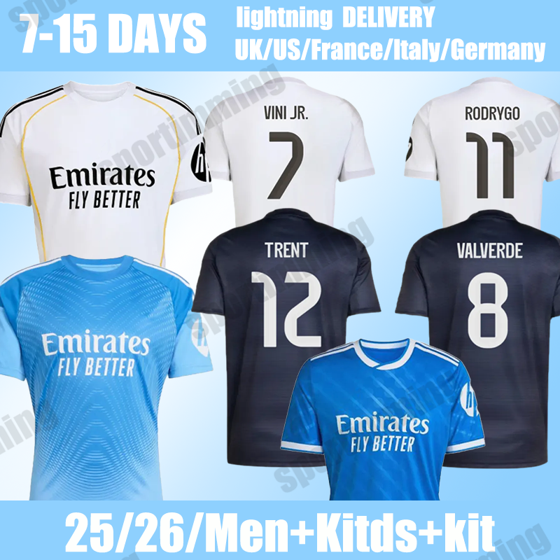 24 25 26 Soccer Jerseys Courtois #1 GONZALO #30 Modri #10 TRENT #12 Rodrygo #11 Mbappe #10 2025 mens kit kids