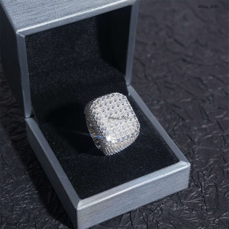 ICED OUT Men's Hip-Hop Princess Cut Moissanite Ring Silver Real Gold Plating