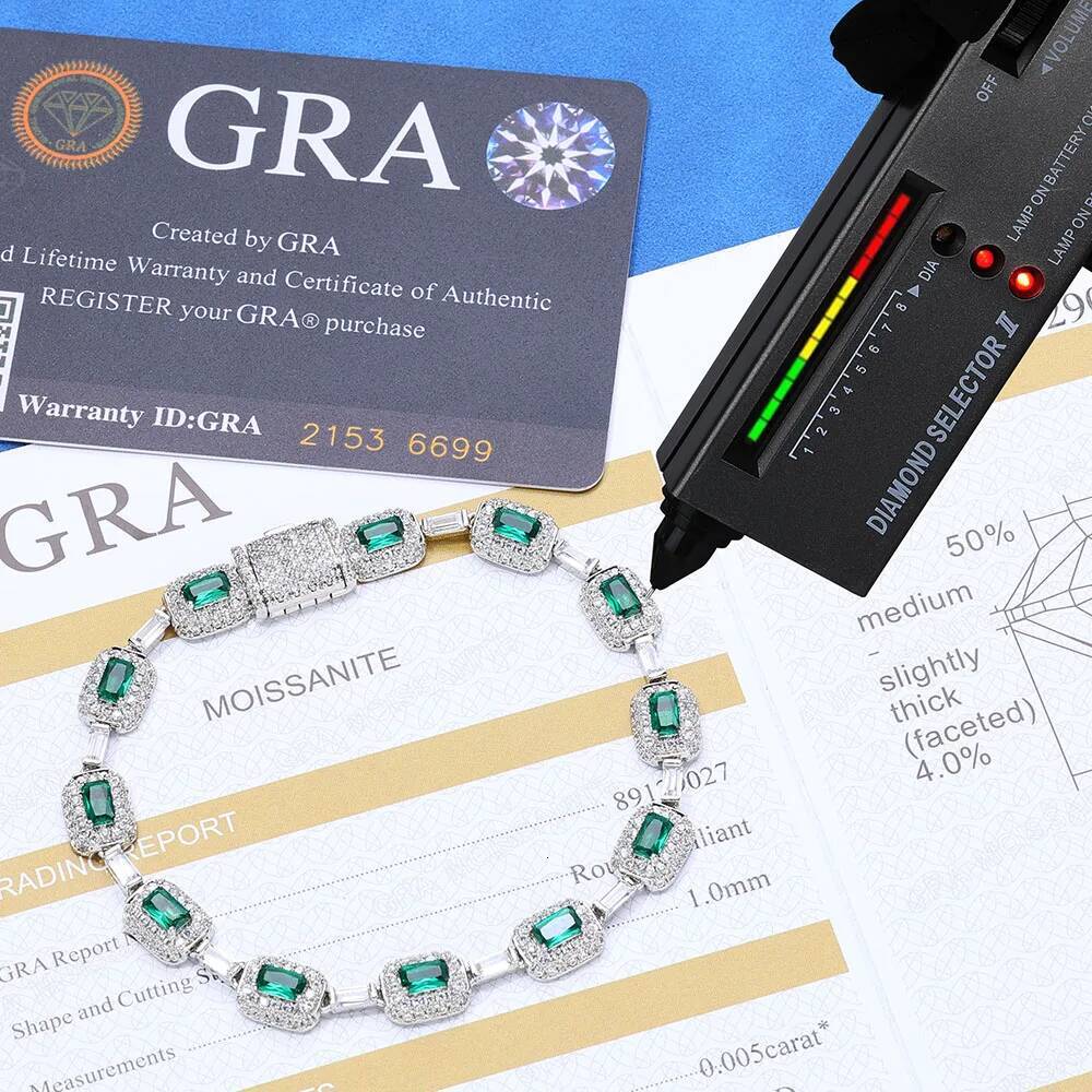 ESKEEM 7mm 925 Sterling Silver Bracelet VVS Moissanite Bracelet for Women Fine Red/Green CZ White VVS Chain Jewelry