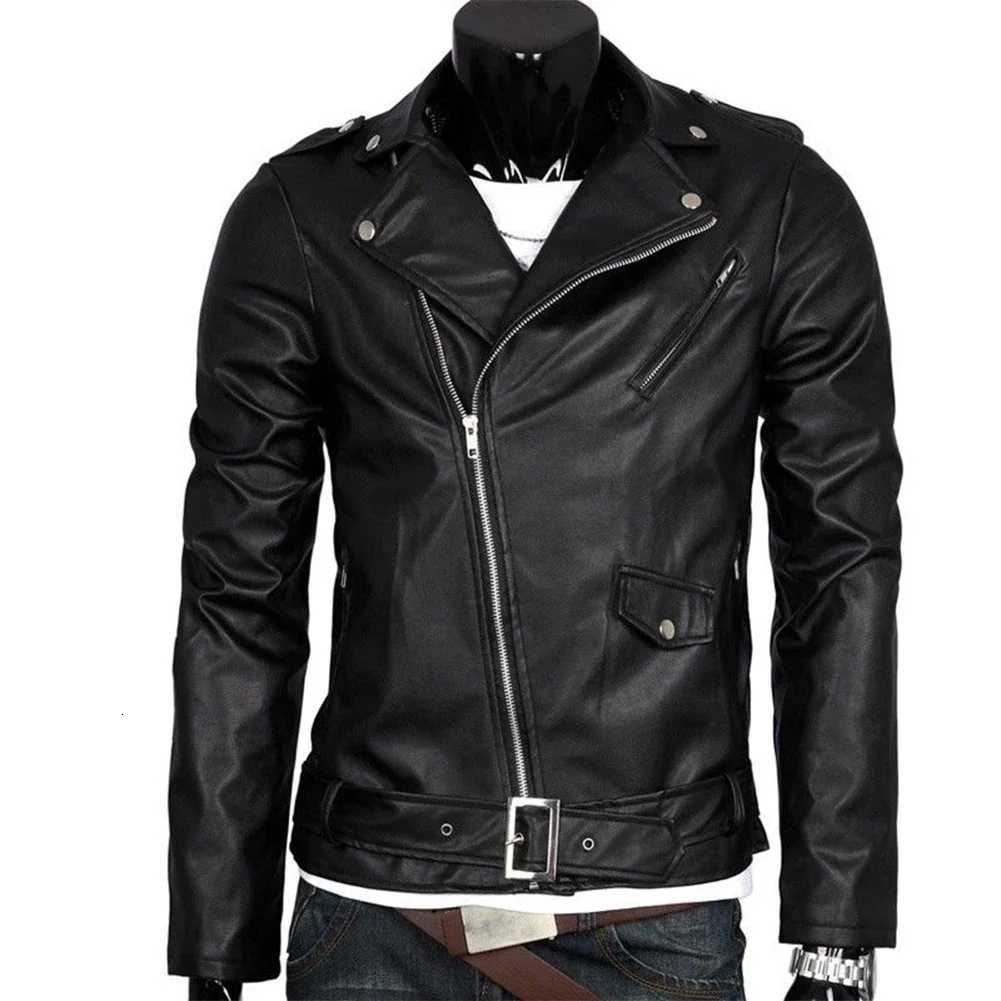 Men Leather Jacket Slim Fit Motorcycle Jacket Zipper Casual Coat Spring Autumn Winter W250809