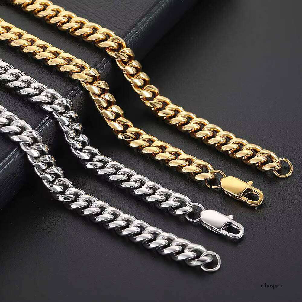 NUOYA Trendy Hip Hop Men's Golden Jewelry 8mm Gold Plated Stainless Steel Cuban Link Chain Necklace