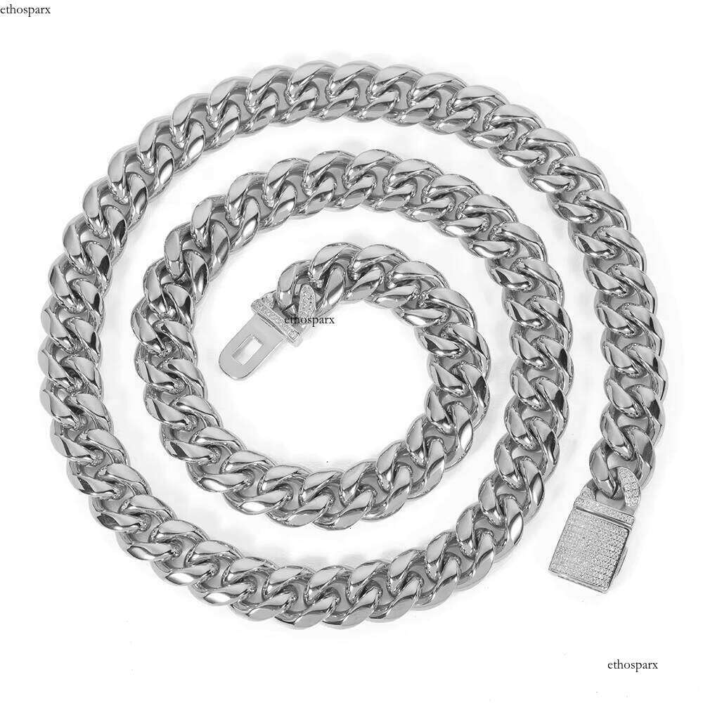NUOYA Gold Plated Stainless Steel Men's Miami Cuban Chain Necklace 12mm HipHop Full Dia Clasp Fine Jewelry