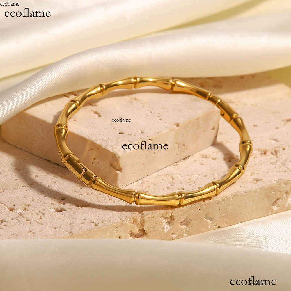 18K gold stainless steel simple bamboo metal solid bangle waterproof tarnish free girl bracelet new women's fashion hand jewelry