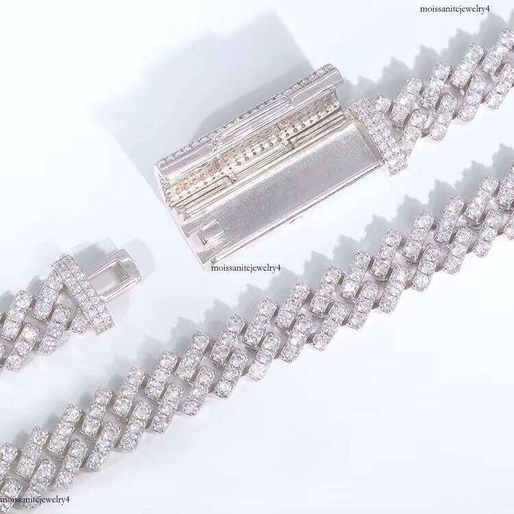Wholesale 10mm Single Rows Fine Hip Hop Jewelry Sier Iced Out Vvs Moissanite Pass Dia Tester Cuban Link Chain