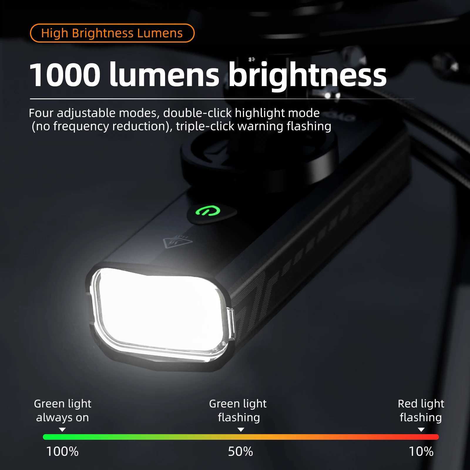 CYCLAMI Bike Front Light IPX6 Type-C Rechargeable Aluminum Bicycle Hanging Light 1000LM Headlight LED Flashlight Z250809
