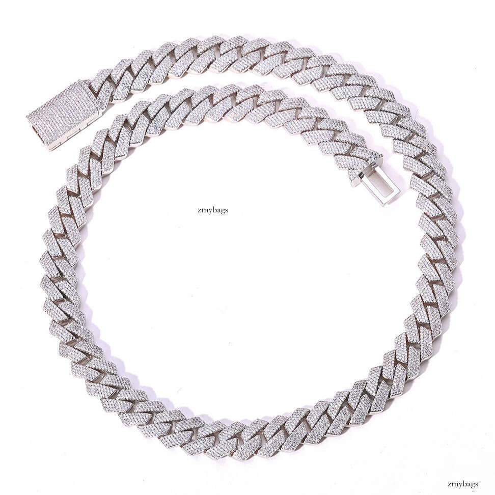 Hip-Hop Moissanite chain 15mm Flip Clasp Four-Row Inlaid Dia Rhombus Cuban Chain Jewelry Men's Necklace