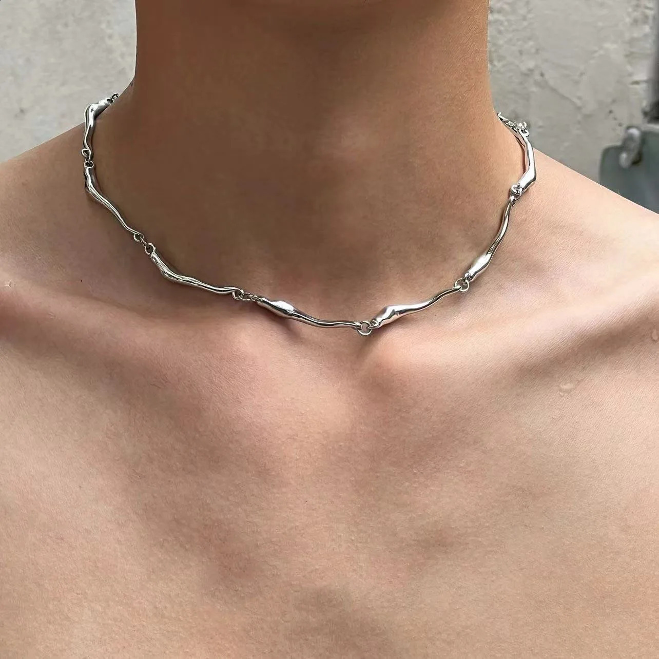 Irregular Wave Shape Chain Men Necklace Advanced Sense Stainless Steel Figaro Cuban Chain Necklace For Men Women Jewelry 250805