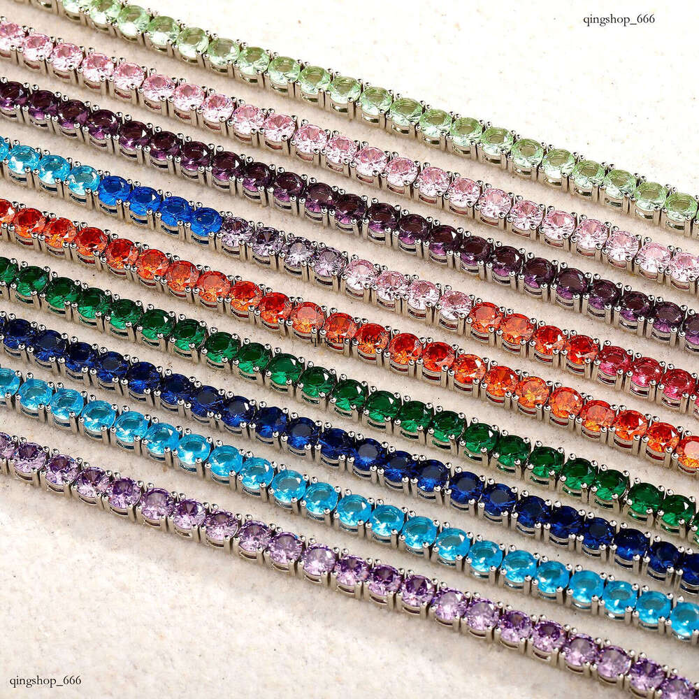 4mm Crystal Zircon Tennis Chain Hip Hop Summer Personality Clasp Colorful Dia Single Row Women's Bracelet Jewelry