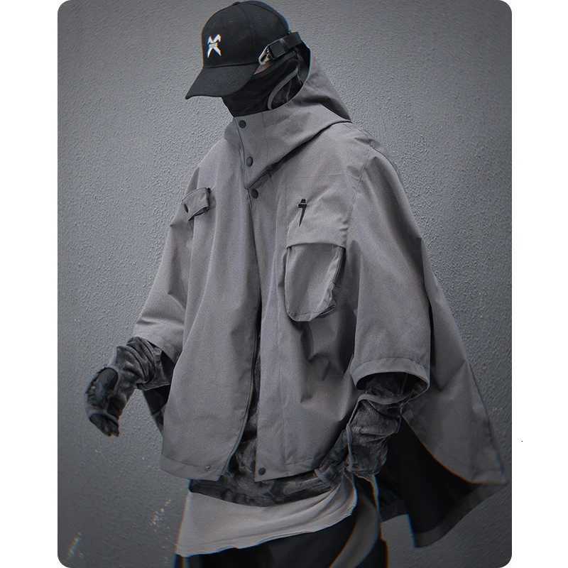 Unisex Harajuku Mens Clothing Spring New Functional Hooded Short Coat Cloak Jacket Shawl Loose HipHop Fashion Tactical Top W250809