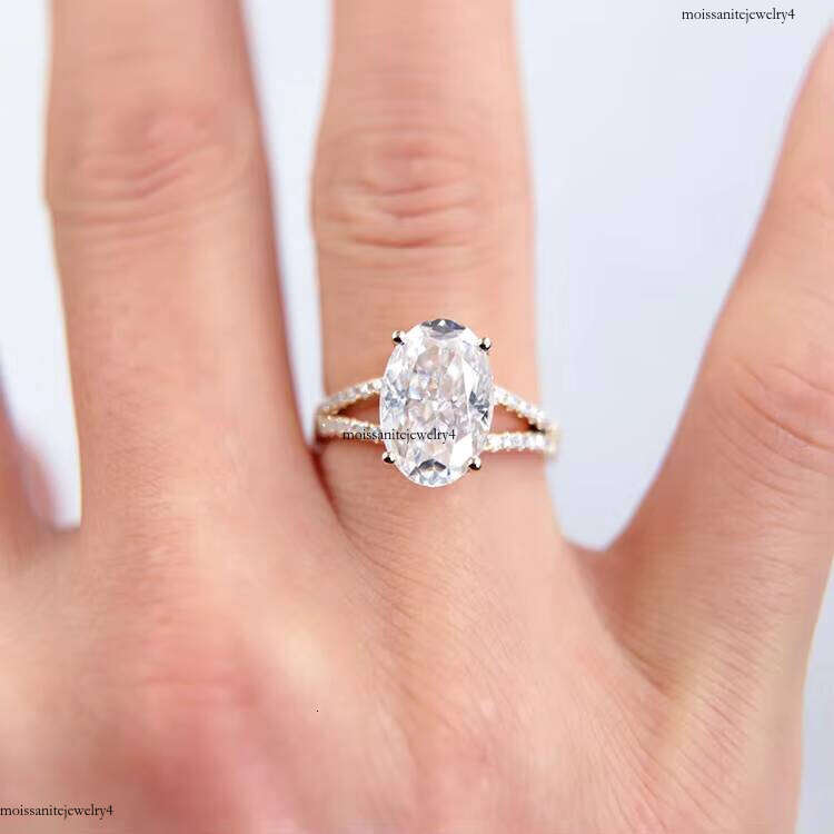 Custom Yellow Gold With D Color Oval Moissanite Dia Fine Jewelry Women Gift Engagement Ring