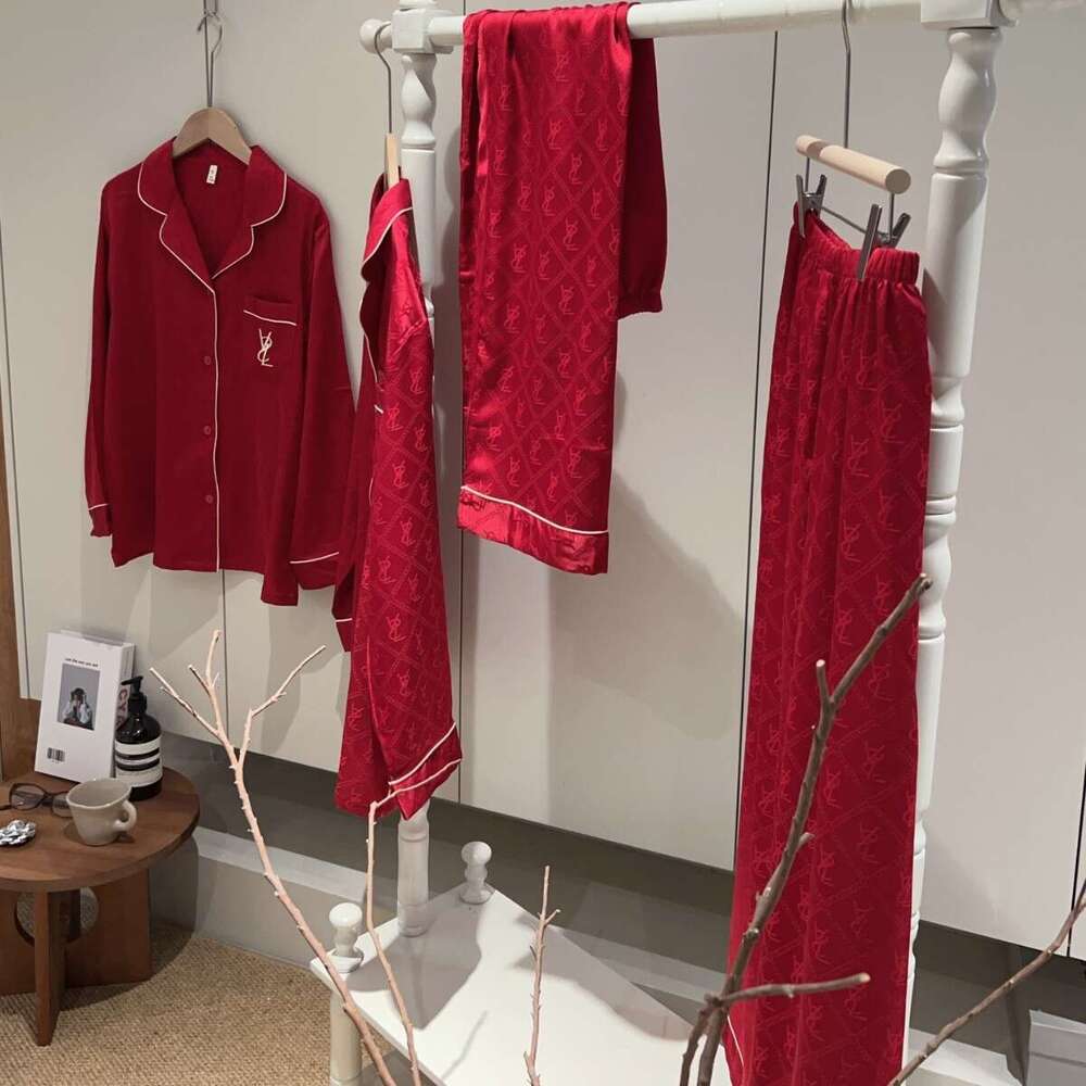 Spring Autumn Couple Pajamas Set Women, Long Sleeve Ice Silk Embroidered Jacquard Waffle Solid Color Thin Homewear For Men And Women