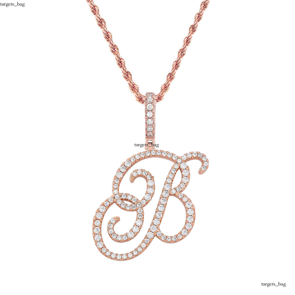 INS Cursive Artistic Letter Pendant Full Moissanite chain Personality Necklace for Men and Women Accessories
