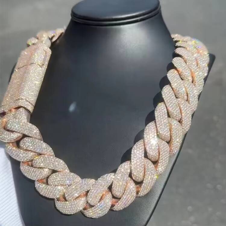 Custom Heavy Big Cuban Chain 30mm Width Full Iced Out Moissanite Men Cuban Chain Necklace S925 Silver 18K Gold Plated for Rapper